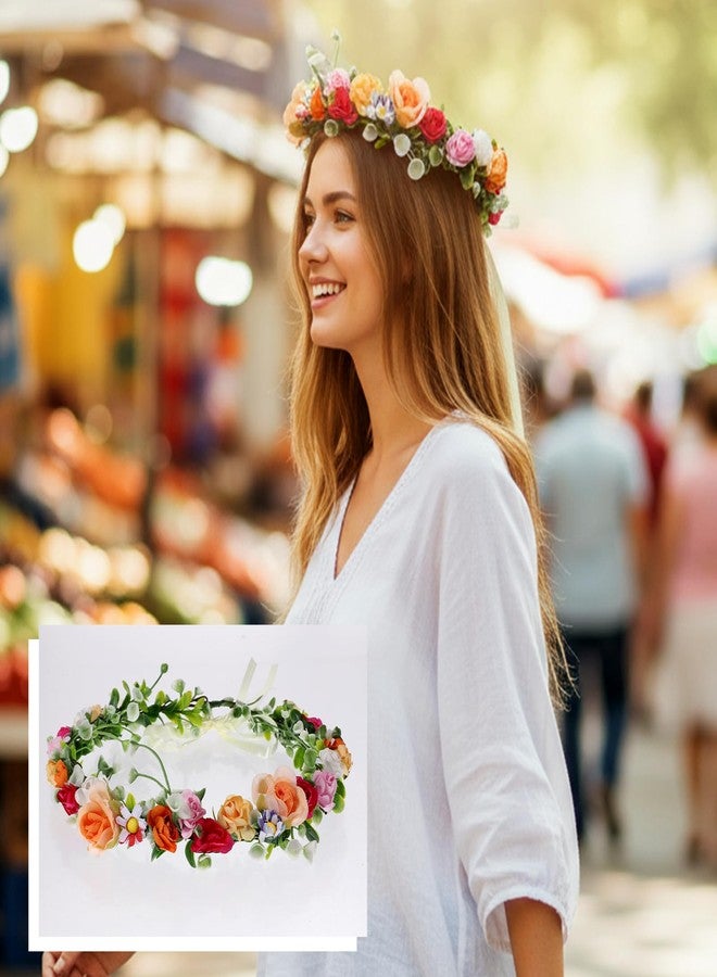 Aeaocvo Floral Crown for Women Girls, Orange Boho Floral Headpiece Autumn Garland Flower Headband for Festival Party Thanksgiving Day Weddings Photography - Image 4